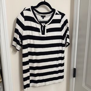 Talbots Black and White Striped Short Sleeve Top
